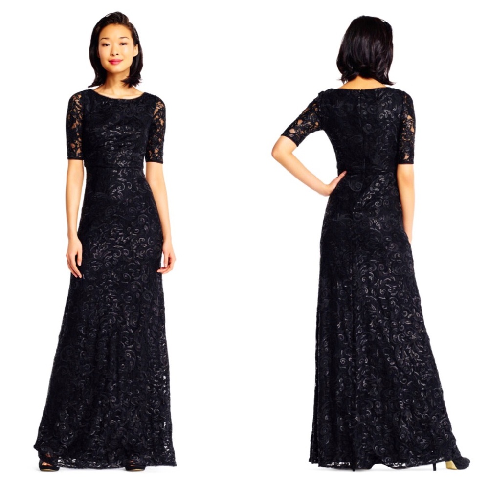 Adrianna Papell Black Lace Sequin Gown